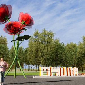 Interactive Rose Sculpture | Large Outdoor Landscape Metal Hollow Rose-Shaped Sculpture for Scenic and Park Art Installations