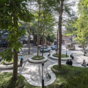GUANGZHOU DONGSHANKOU GREEN POCKET PARK OLD COMMUNITY RENEWAL CURVED TREE SURROUND BENCH CULTURAL WALL UNPOWERED PUBLIC LEISURE LANDSCAPE PROJECT