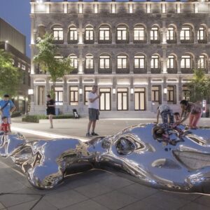 BEIJING FUN DISTRICT LANDSCAPE LANDMARK SHANSHAN RUOSHUI TAIHU STONE MIRROR STAINLESS STEEL LYING INTERACTIVE ART DEVICE ORIENTAL ZEN PUBLIC LEISURE UNPOWERED CULTURAL TOURISM PROJECT