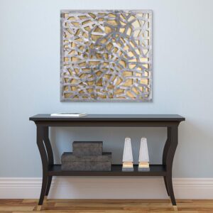 Square Metal Wall Art with Irregular Lattice Cutout | Hotel Decorative Painting