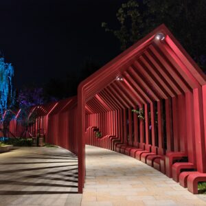 QINGFENG CORRIDOR NEW CHINESE STYLE RED GEOMETRIC RHYTHM WALKWAY LANDSCAPE PAVILION PROJECT