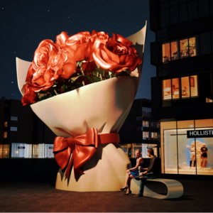 ROSE DREAM GIANT ROSE FLORAL LIGHT SHADOW PUBLIC ART INSTALLATION COMMERCIAL PLAZA CULTURAL TOURISM ROMANTIC LANDMARK