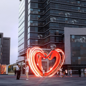 SAN SHI YUAN DING MULTI-LAYER STREAMLINE HEART NEON LIGHT INTERACTIVE PUBLIC ART INSTALLATION COMMERCIAL PLAZA ROMANTIC CHECK-IN LANDMARK